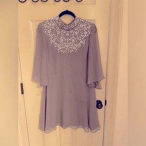 Grey Beaded High Neck Dress